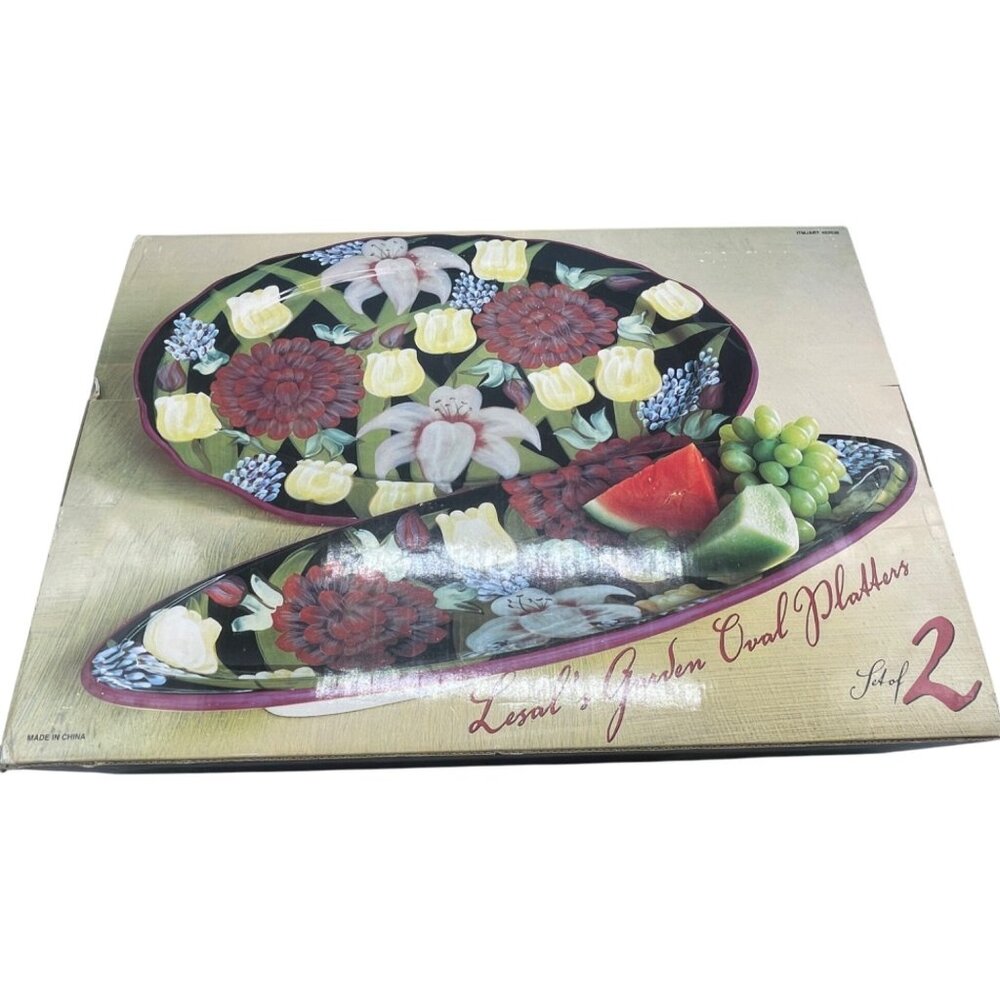 lesal's garden oval platters lot of 2 dishes oval scalloped floral READ NEW